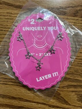 Silver Star Charm Necklace - Pink Card